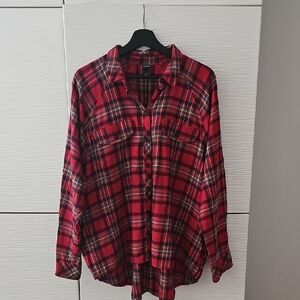 Wild Fable Red Plaid Flannel With Pockets, High-low, Button Down XL